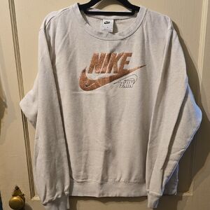 Nike Men's Cream Sweater with Gold Logo